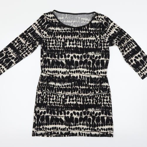 F&F Womens Black Animal Print  Basic Blouse Size 8