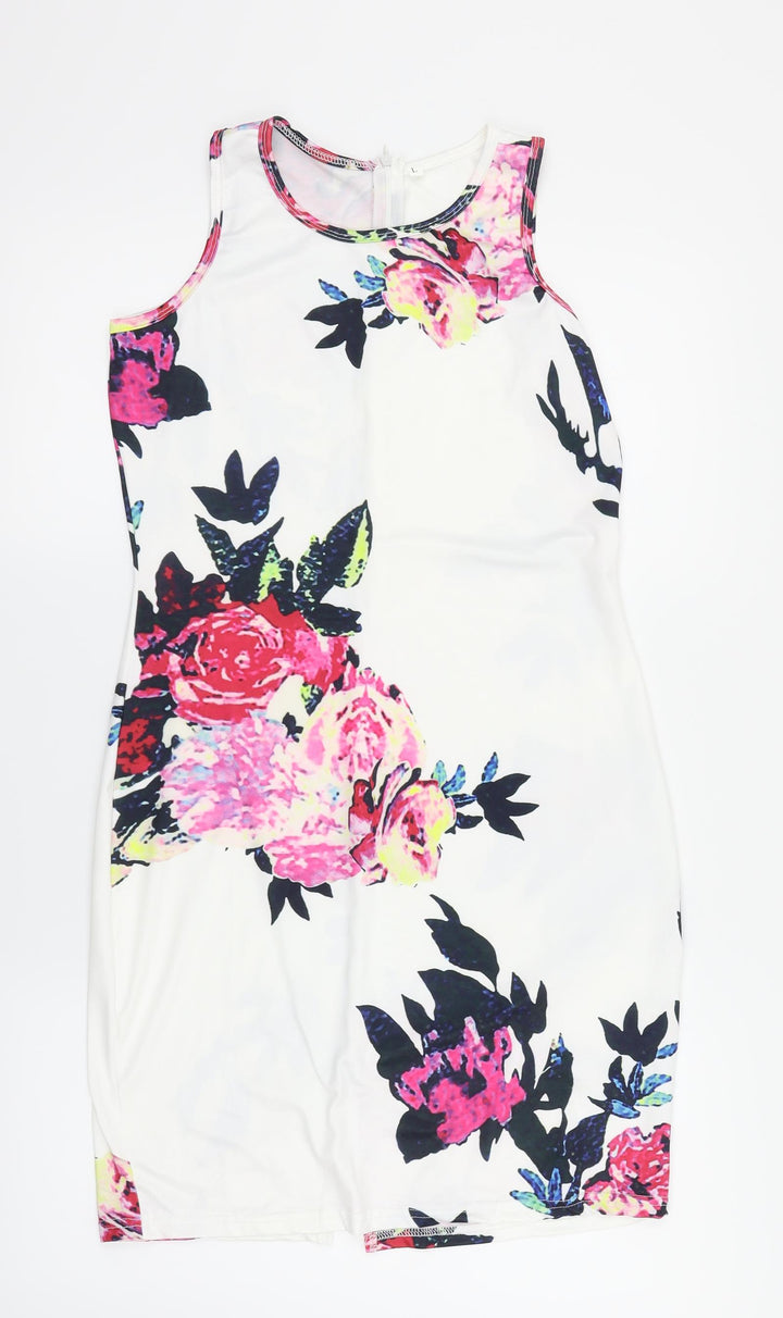 Preworn Womens White Floral Pencil Dress Size 8