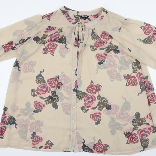 Papaya Womens Beige Floral  Basic Button-Up Size 22