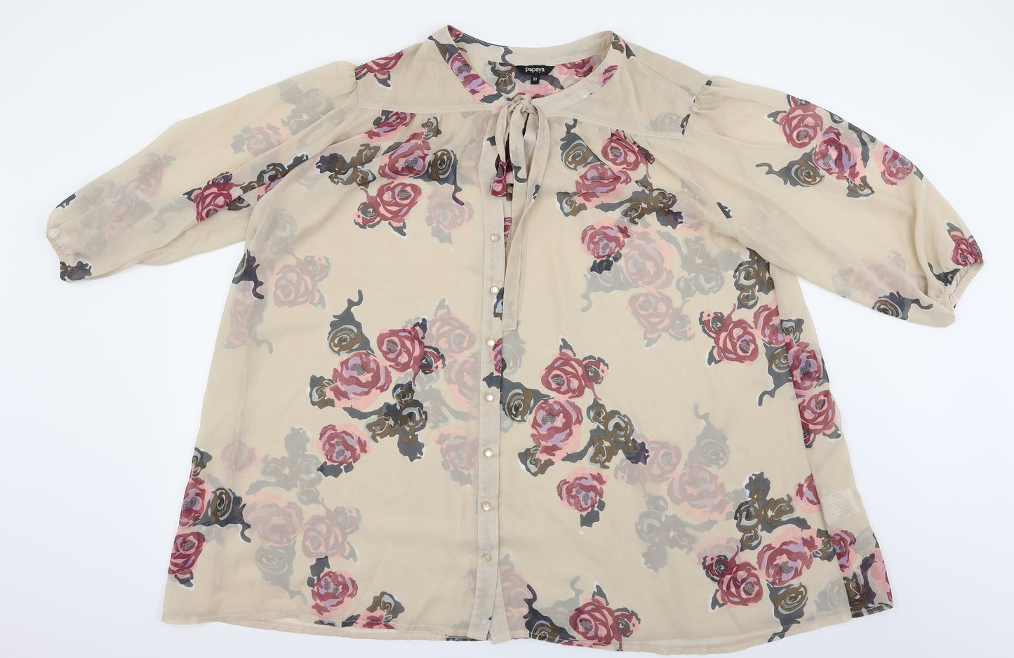 Papaya Womens Beige Floral  Basic Button-Up Size 22