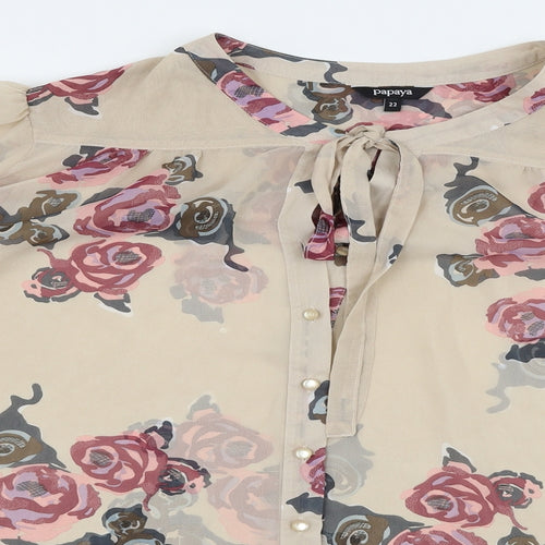 Papaya Womens Beige Floral  Basic Button-Up Size 22
