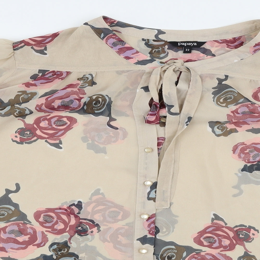 Papaya Womens Beige Floral  Basic Button-Up Size 22