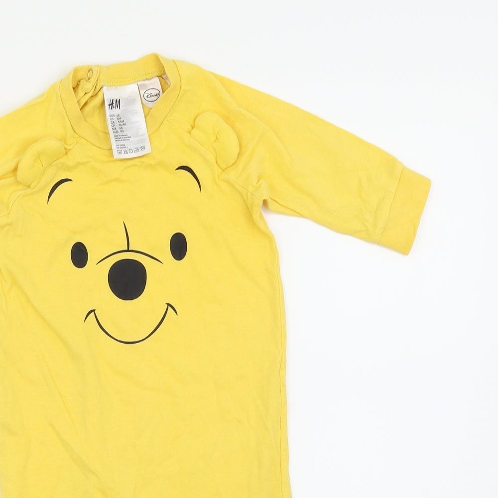 H&M Baby Yellow   Babygrow One-Piece Size 6-9 Months  - Winnie The Pooh Disney
