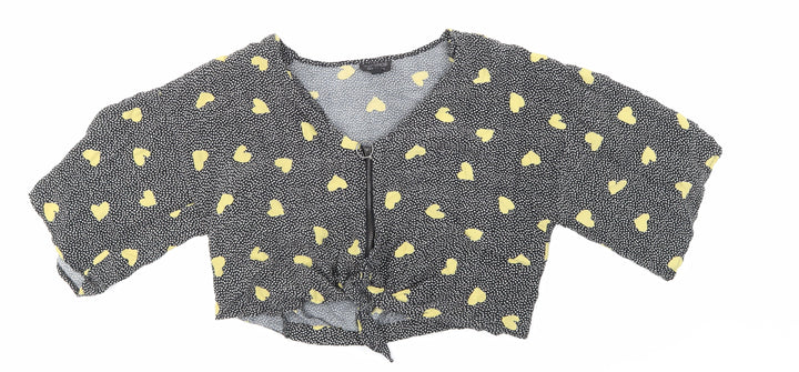 Topshop Womens Black Animal Print Cropped Blouse Size 8