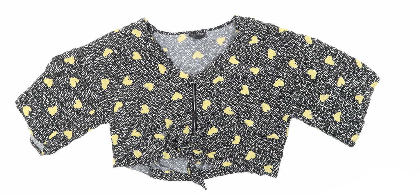 Topshop Womens Black Animal Print  Cropped Blouse Size 8