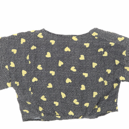 Topshop Womens Black Animal Print  Cropped Blouse Size 8