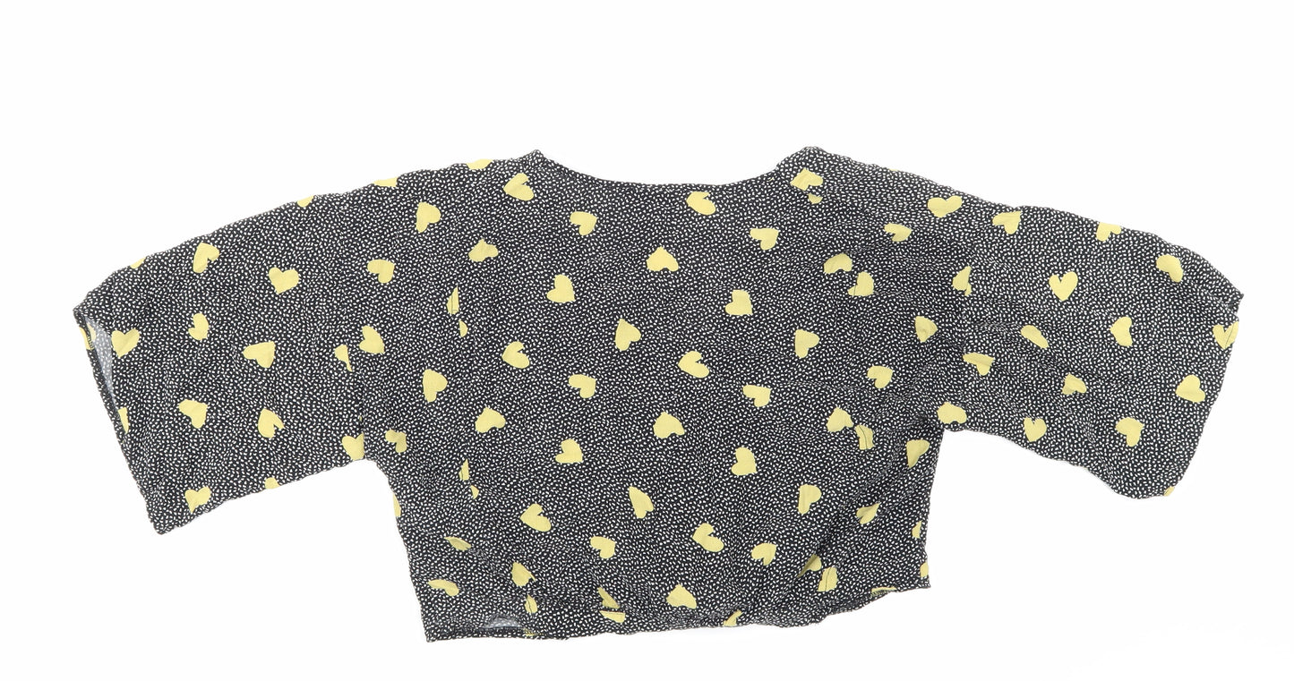 Topshop Womens Black Animal Print  Cropped Blouse Size 8