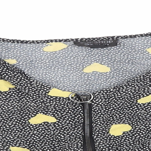 Topshop Womens Black Animal Print  Cropped Blouse Size 8