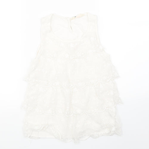 H&M Girls White Floral Lace Basic T-Shirt Size 11-12 Years