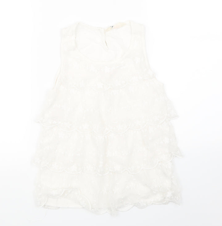 H&M Girls White Floral Lace Basic T-Shirt Size 11-12 Years