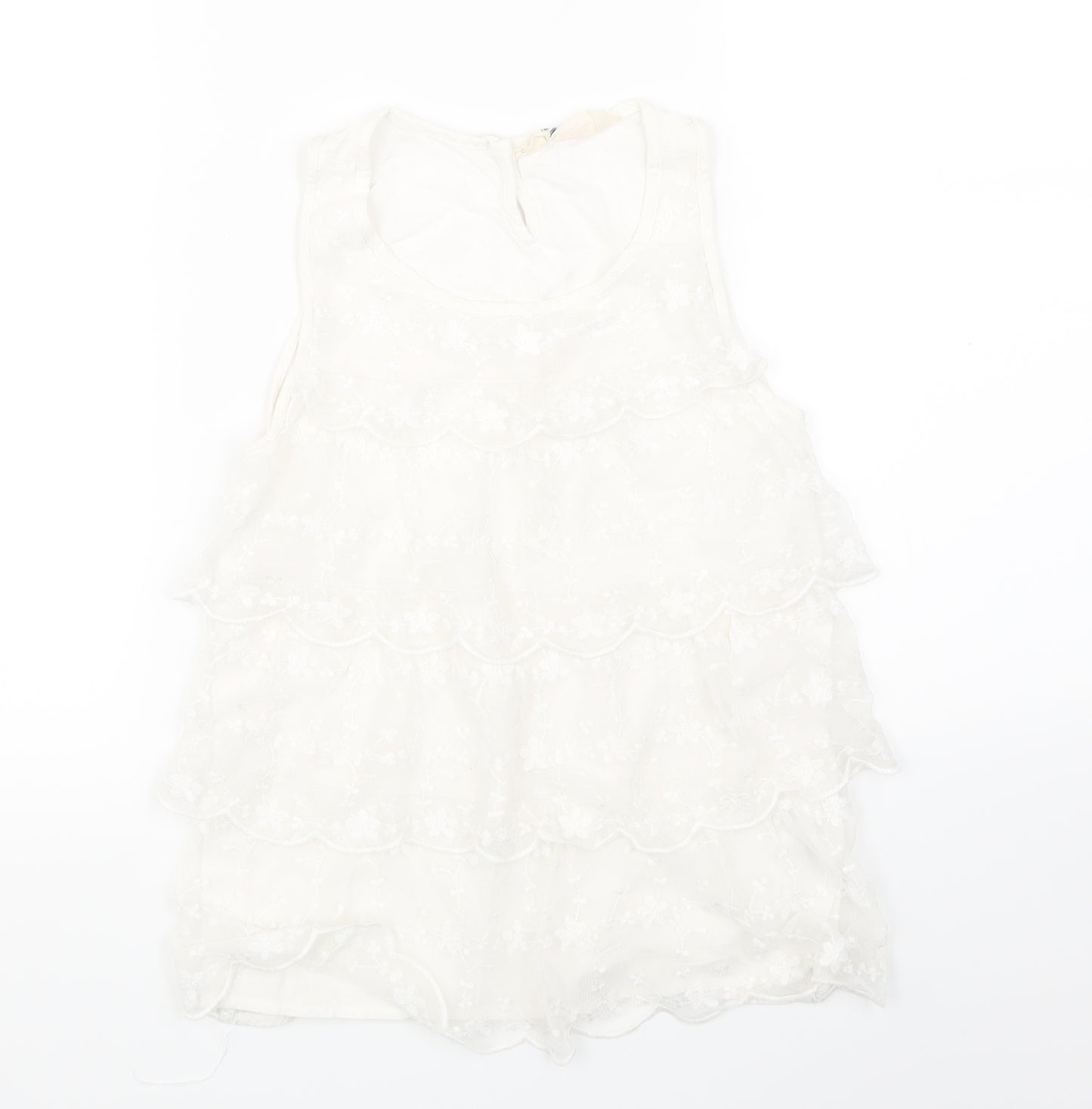 H&M Girls White Floral Lace Basic T-Shirt Size 11-12 Years