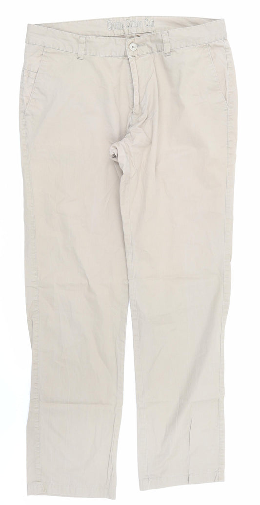 Front view of grotto men’s beige trousers, size 36, in