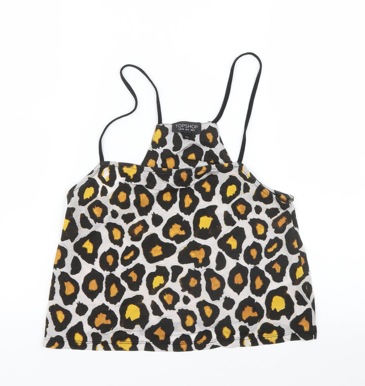 Topshop Womens Brown Animal Print Cropped T-Shirt Size 8