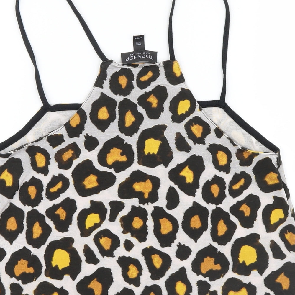 Topshop Womens Brown Animal Print  Cropped T-Shirt Size 8