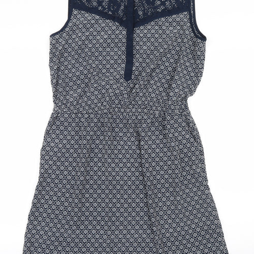 Papaya Womens Blue Geometric  Shirt Dress  Size 14  - Lace detail