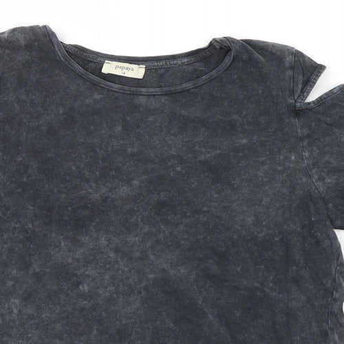 Papaya Womens Grey   Basic T-Shirt Size 14  - Open Shoulders