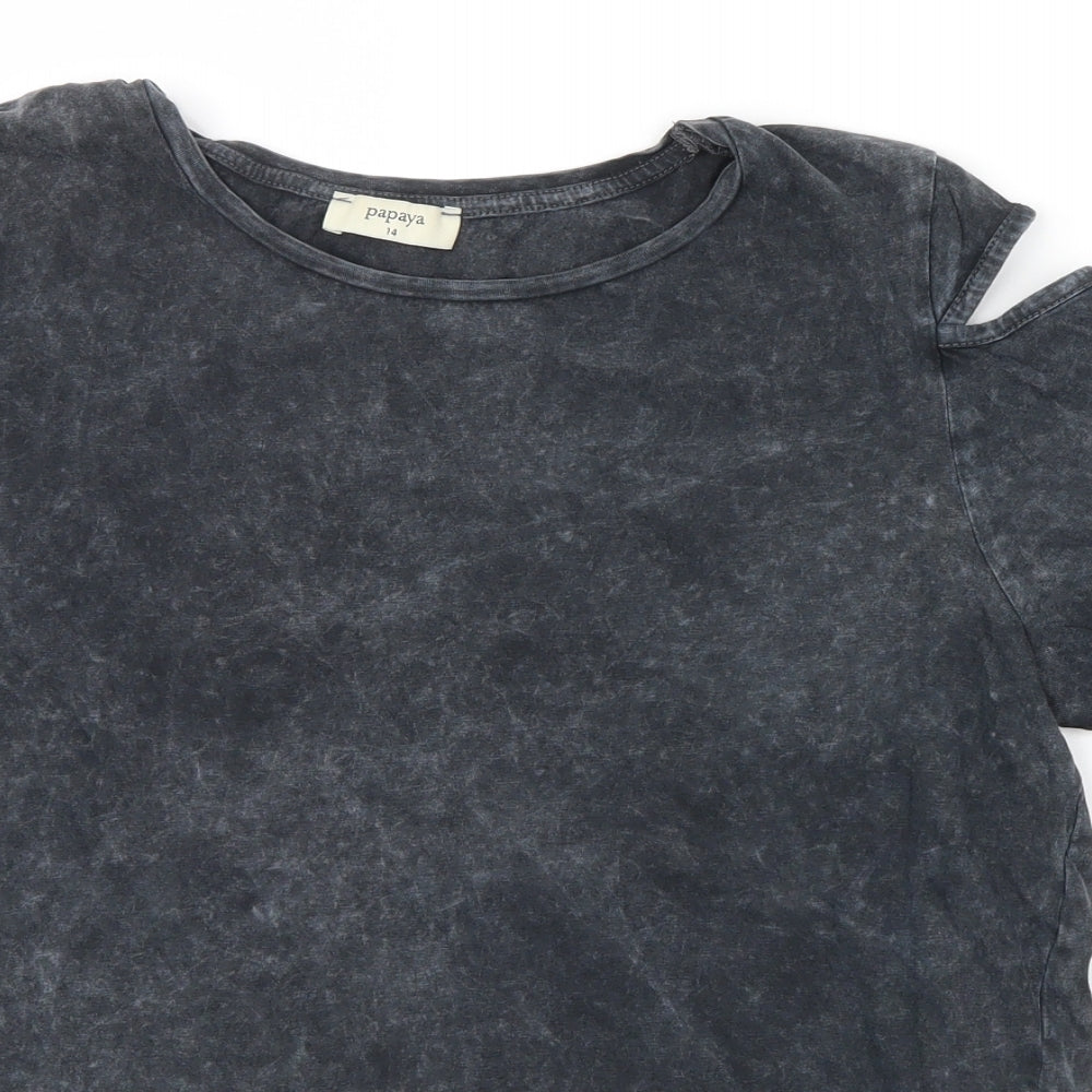 Papaya Womens Grey   Basic T-Shirt Size 14  - Open Shoulders