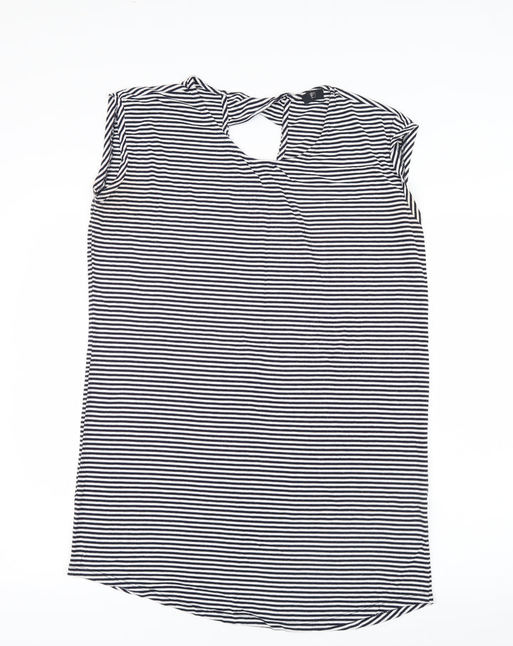 F&F Womens White Striped Basic T-Shirt Size 12