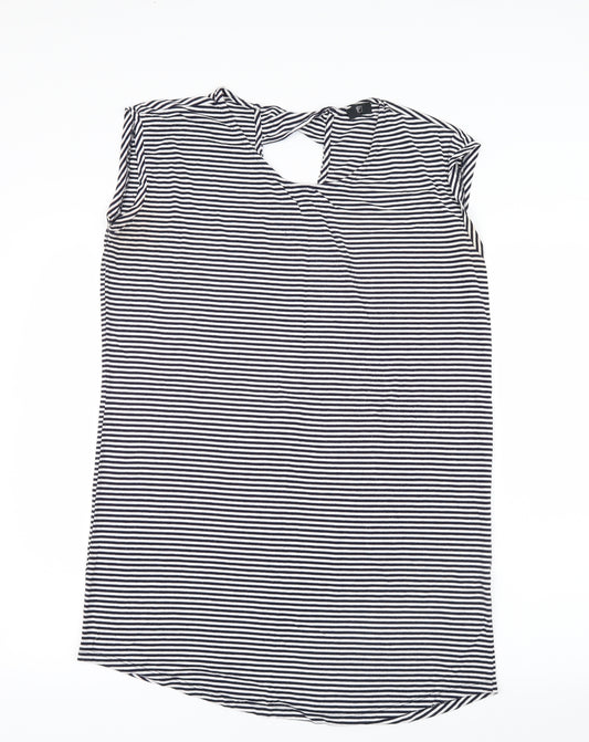 Front view of F&F women’s white striped basic t-shirt, size UK 12