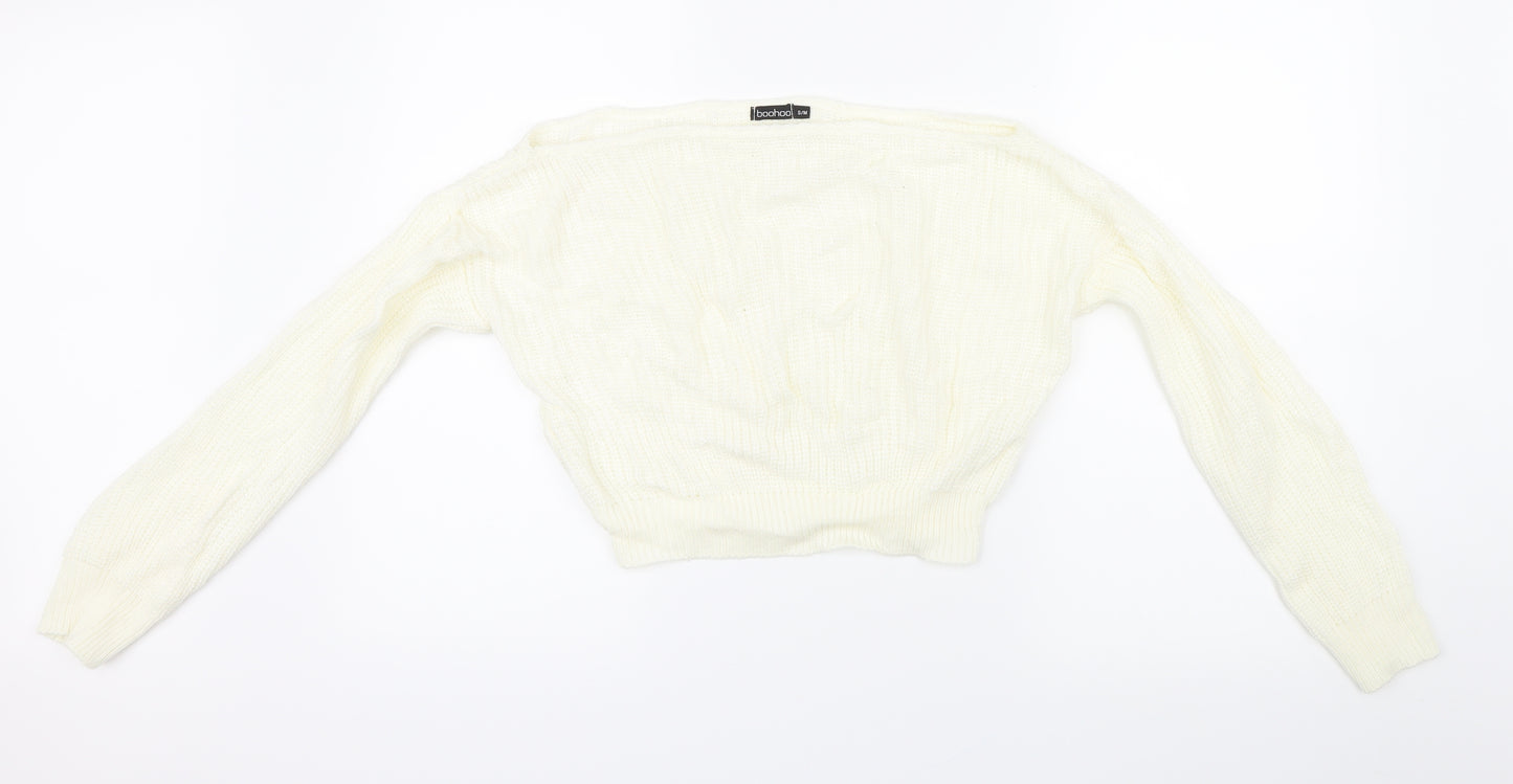 Boohoo Womens White  Knit Pullover Jumper Size S  - Cropped