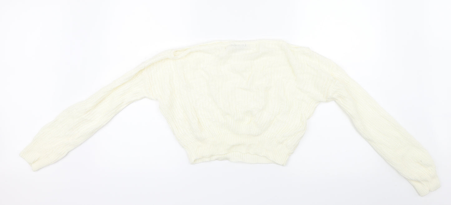 Boohoo Womens White  Knit Pullover Jumper Size S  - Cropped