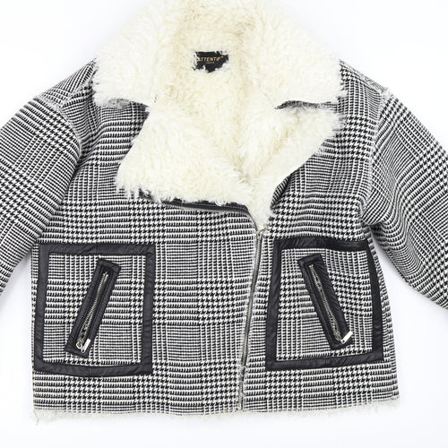 Attentif Womens Black Houndstooth  Biker Coat Size L