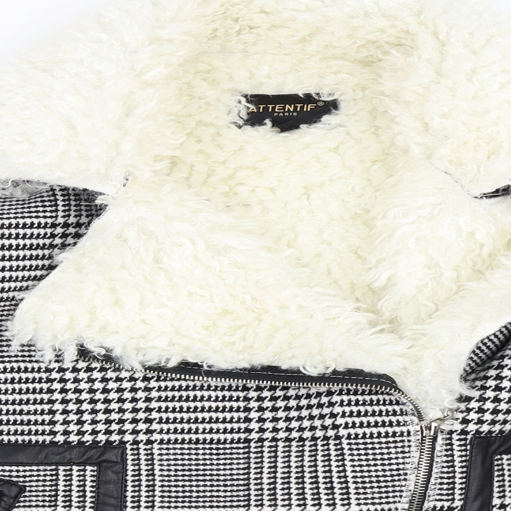 Attentif Womens Black Houndstooth  Biker Coat Size L