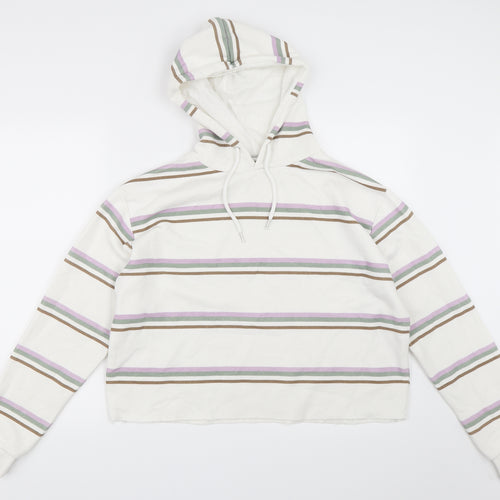 Primark Womens Ivory Striped  Pullover Hoodie Size M