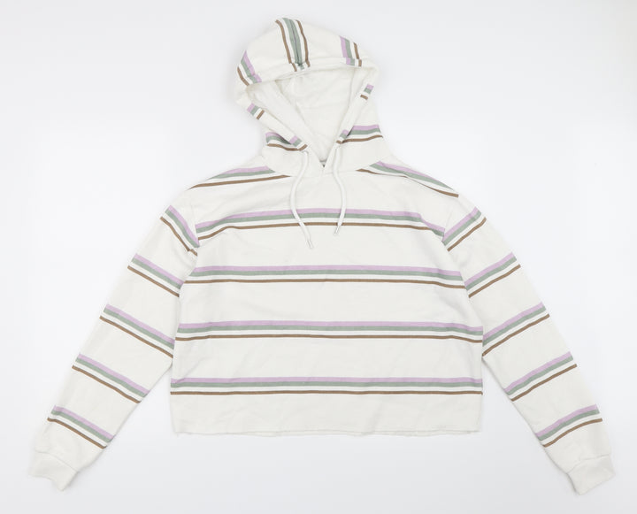 Primark Womens Ivory Striped  Pullover Hoodie Size M