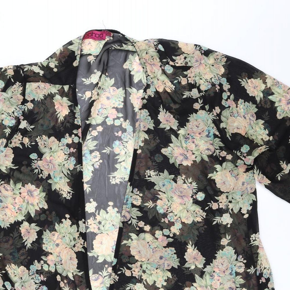 Boohoo Womens Black Floral  Cardigan Jumper Size 24