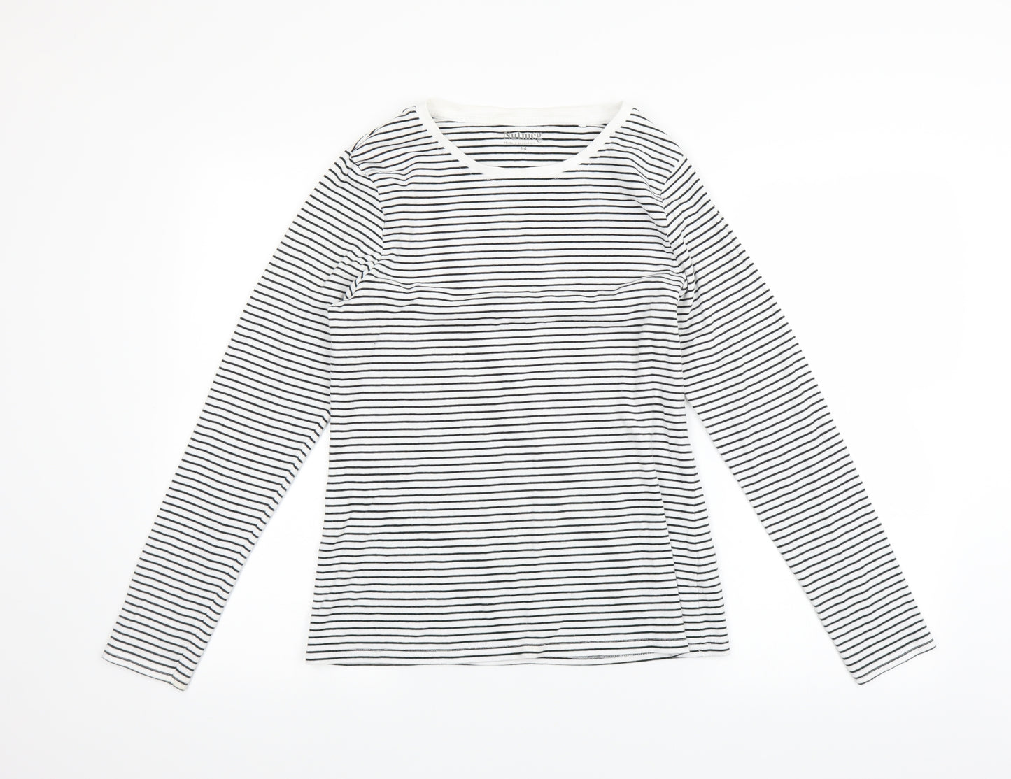 Nutmeg Womens White Striped  Basic T-Shirt Size 14
