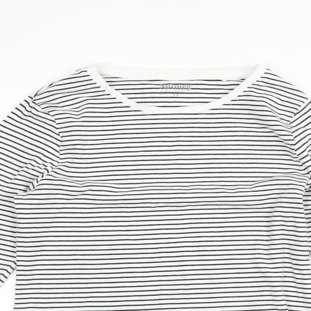 Nutmeg Womens White Striped  Basic T-Shirt Size 14