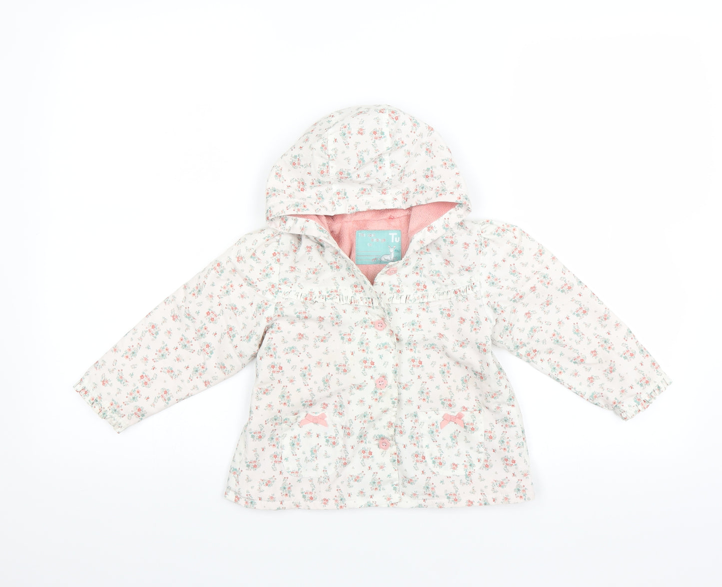 Sainsburys Girls White Floral  Basic Coat Coat Size 18-24 Months