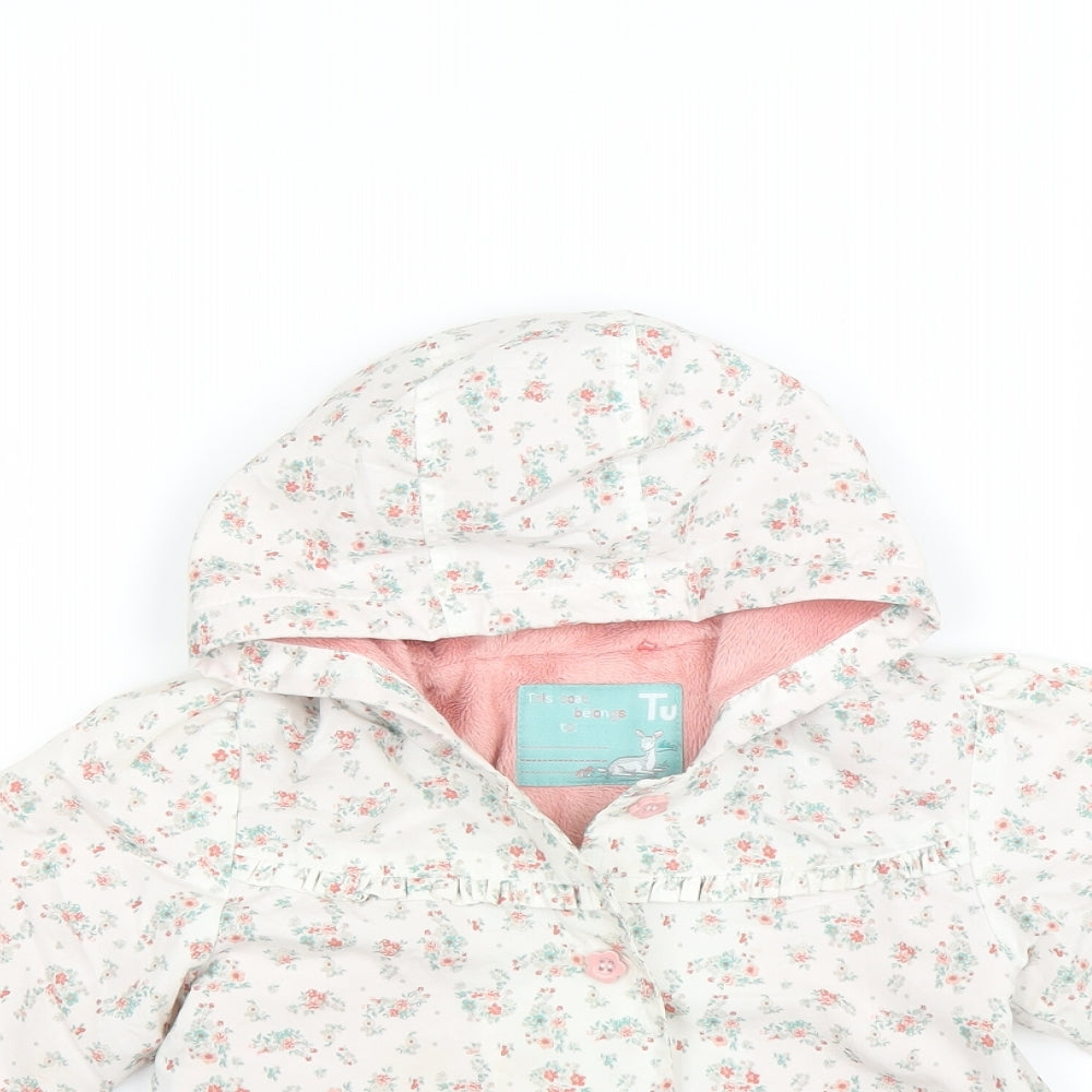 Sainsburys Girls White Floral  Basic Coat Coat Size 18-24 Months