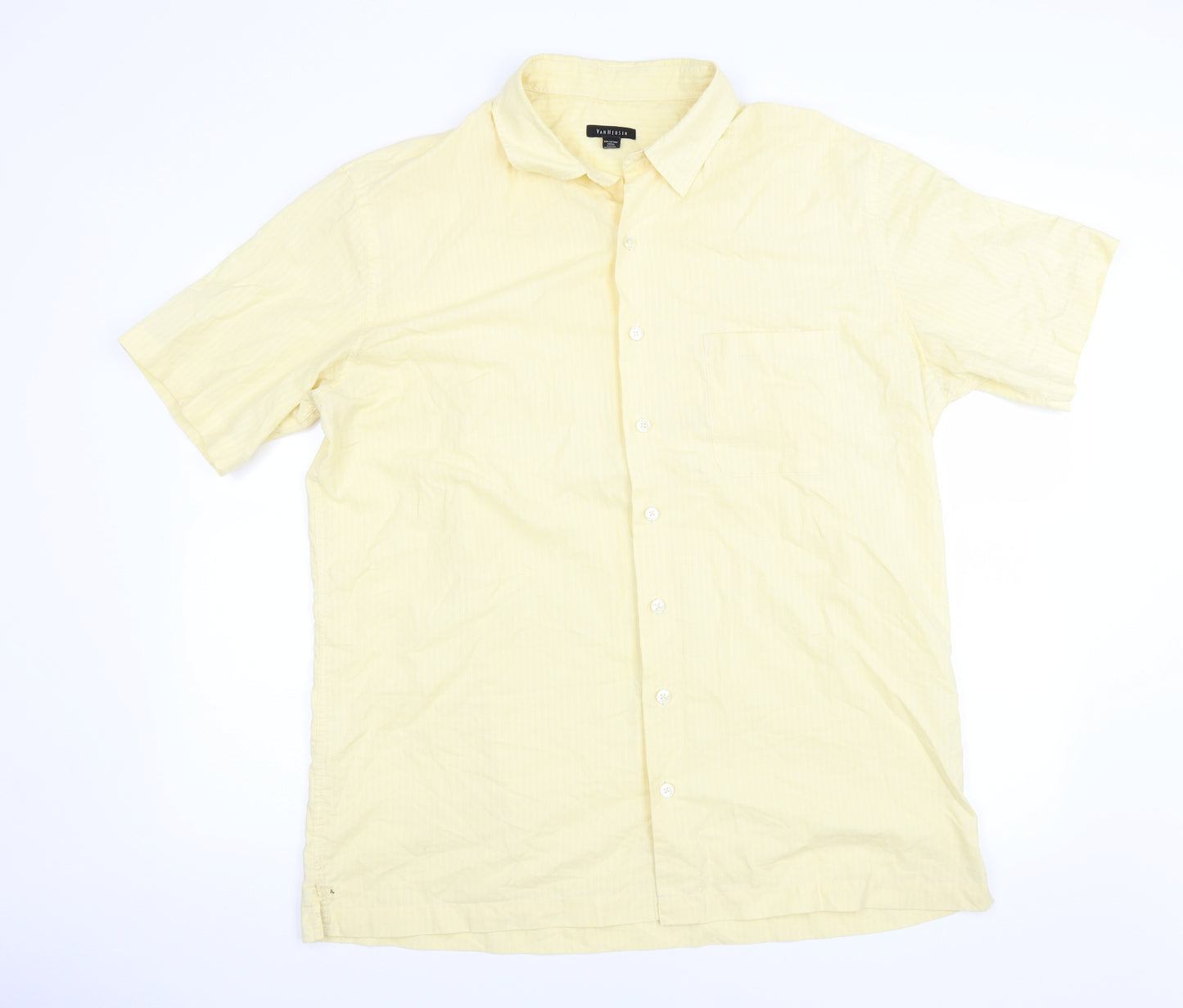 Van Heusen Mens Yellow Striped   Button-Up Size 17.5