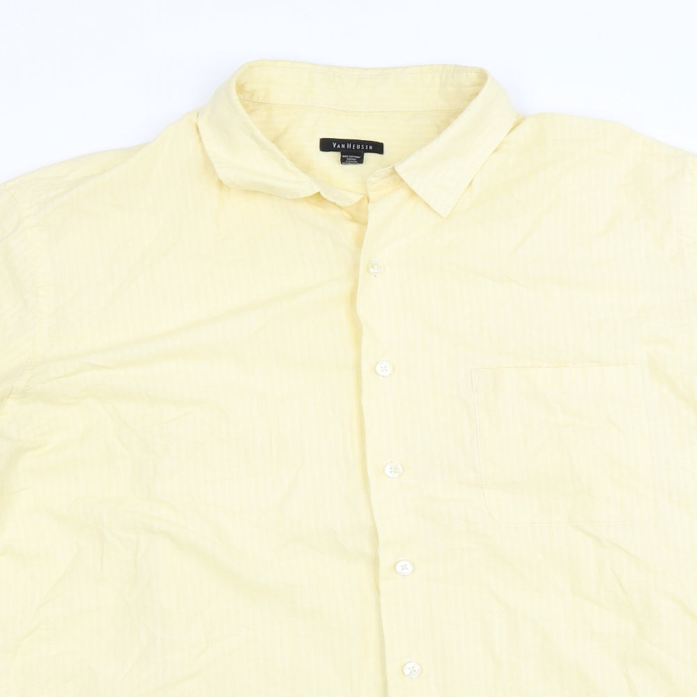 Van Heusen Mens Yellow Striped   Button-Up Size 17.5