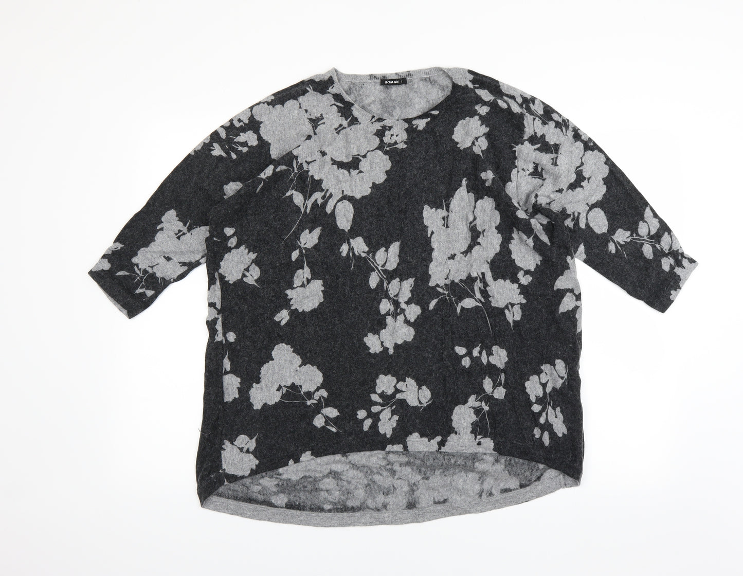 Roman Womens Grey Floral  Pullover Jumper Size 12