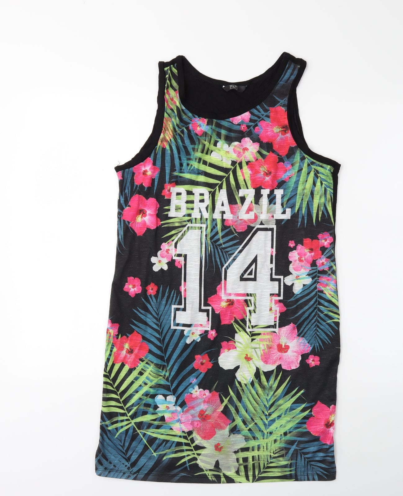 F&F Womens Black Floral  Basic Tank Size 12