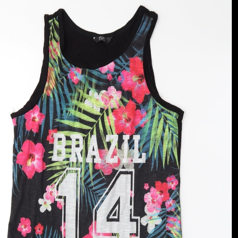 F&F Womens Black Floral  Basic Tank Size 12