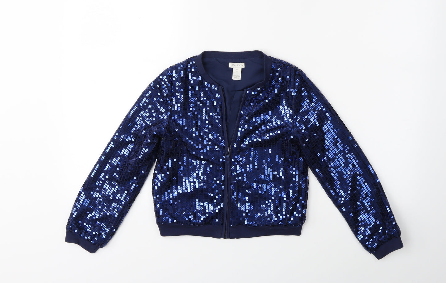 Monsoon Girls Blue   Bomber Jacket Coat Size 7-8 Years