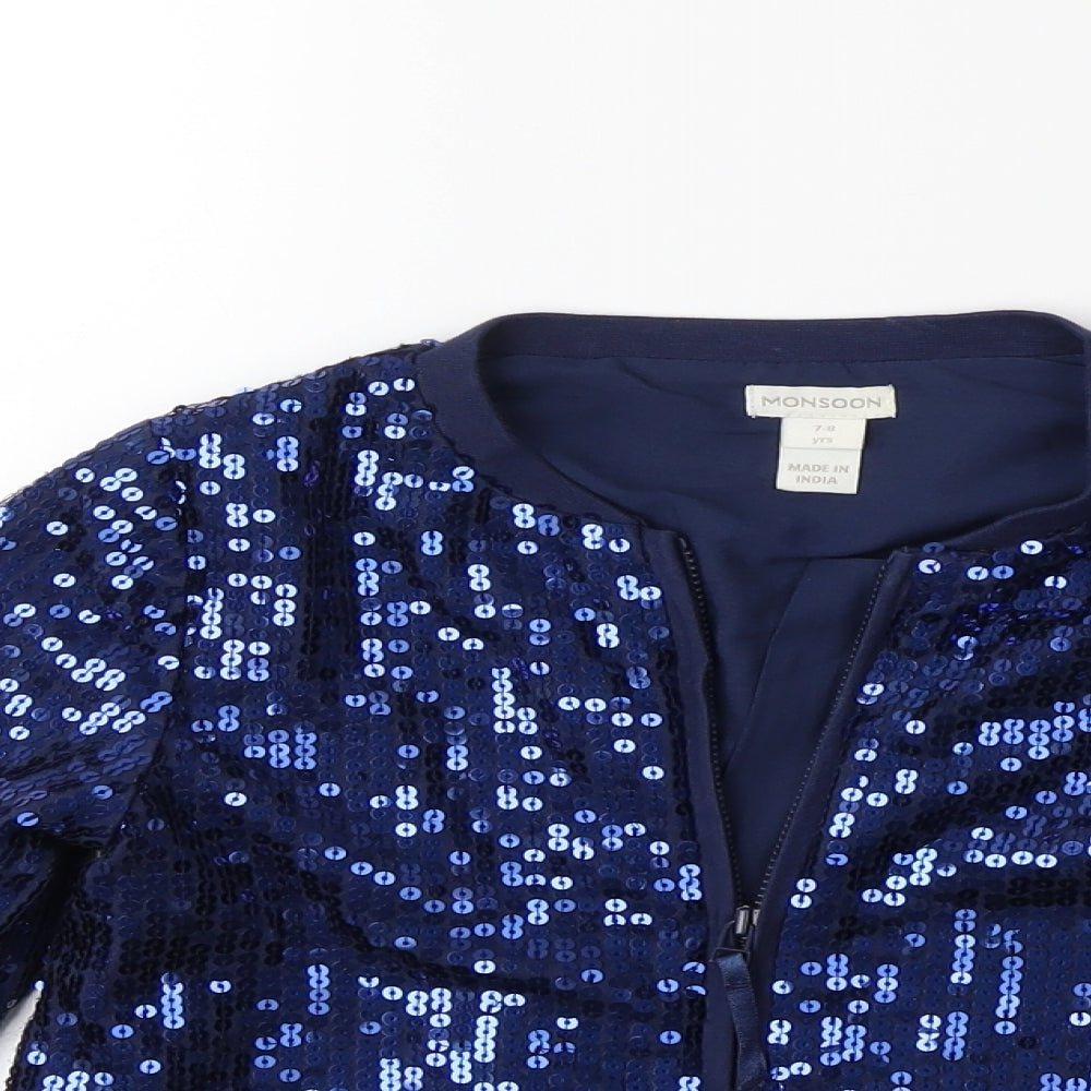 Monsoon Girls Blue   Bomber Jacket Coat Size 7-8 Years