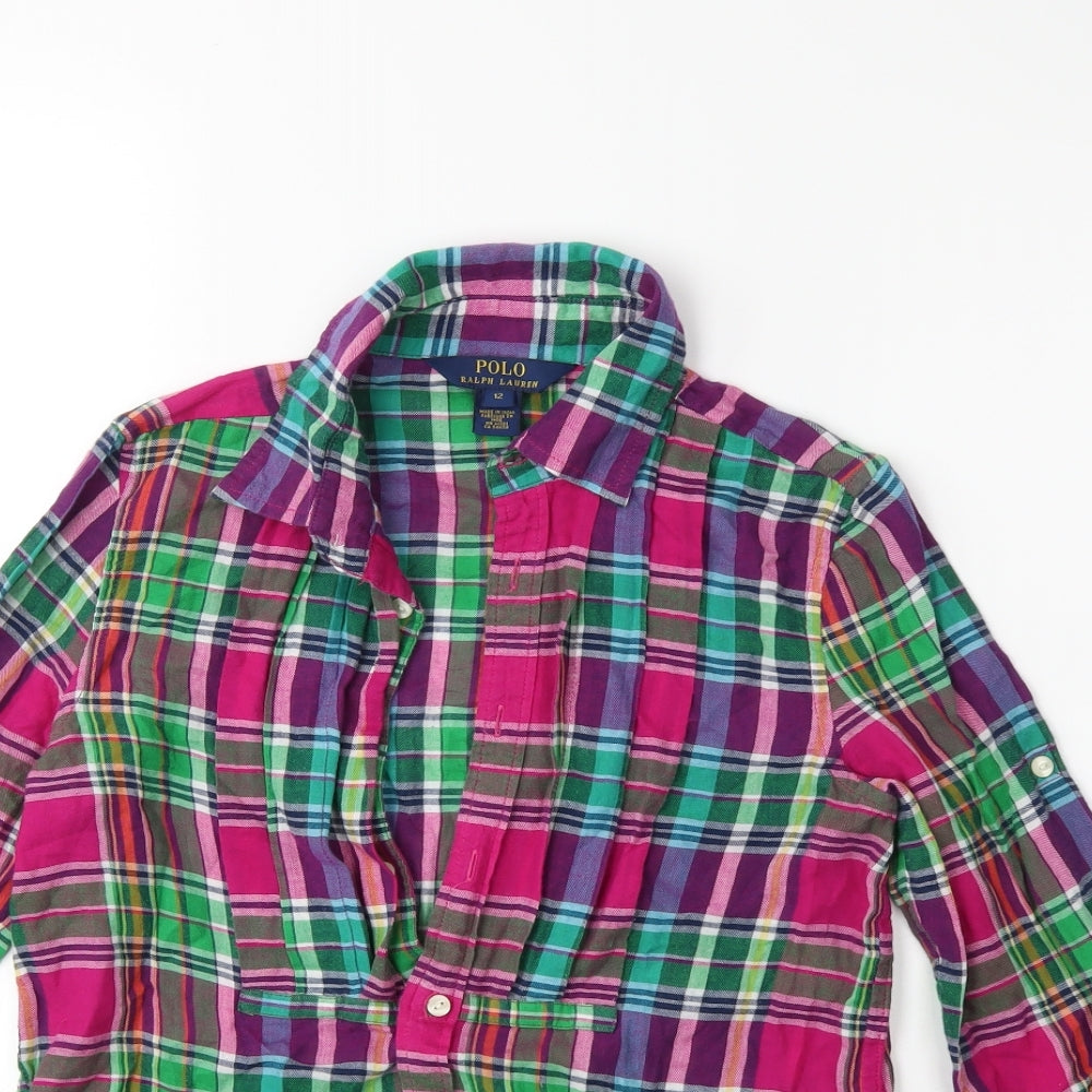 Ralph Lauren Girls Purple Check  Basic Button-Up Size 12 Years