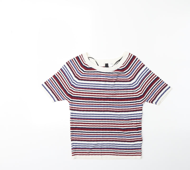 H&M Womens Red Striped Knit Pullover Jumper Size M