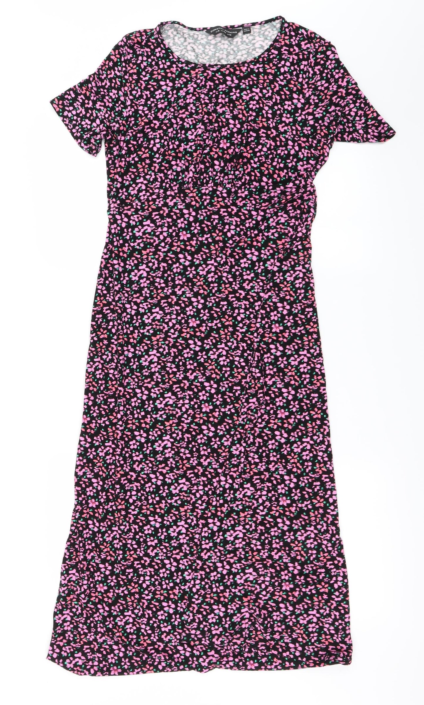Dorothy Perkins Womens Black Floral  A-Line  Size 12
