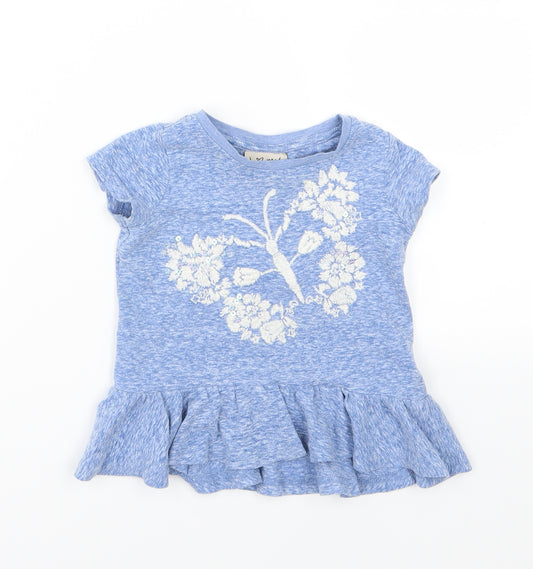 Front view of Next girls’ blue jersey basic t-shirt, size 9-12, months