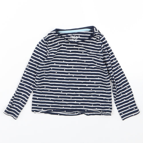 F&F Girls Blue Striped Jersey Basic T-Shirt Size 12-18 Months