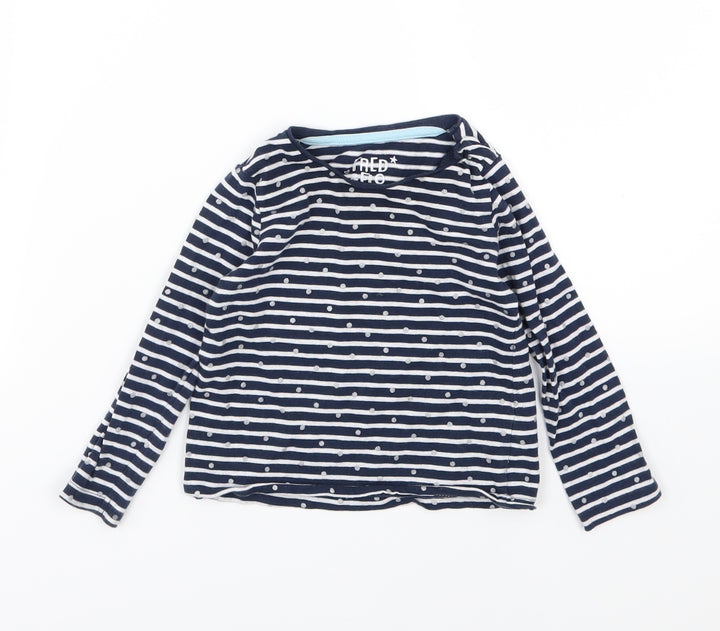 F&F Girls Blue Striped Jersey Basic T-Shirt Size 12-18 Months