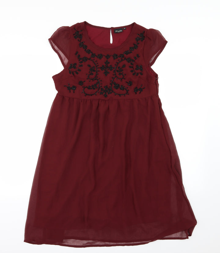 Kushi Womens Red Floral Chiffon A-Line  Size 10