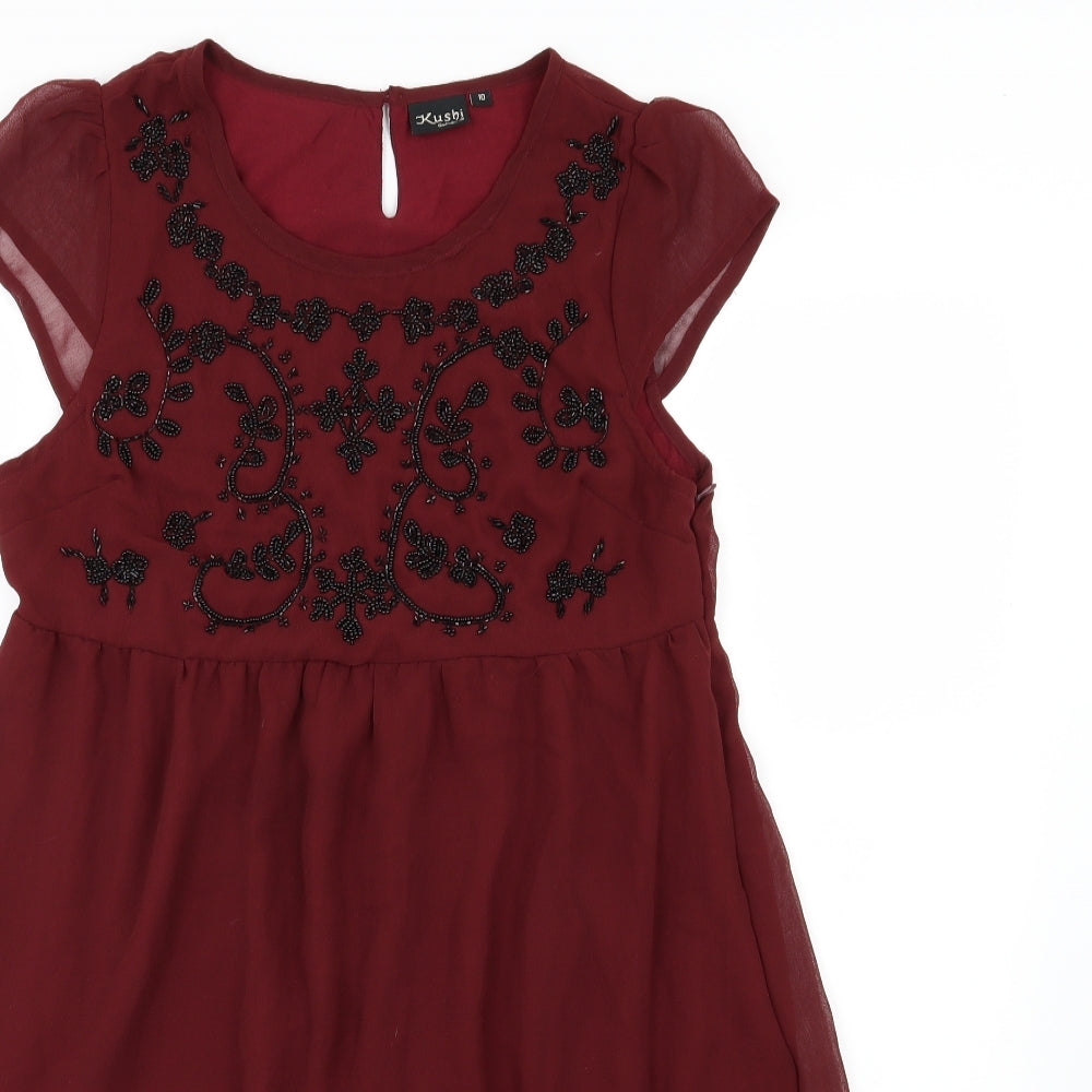 Kushi Womens Red Floral Chiffon A-Line  Size 10