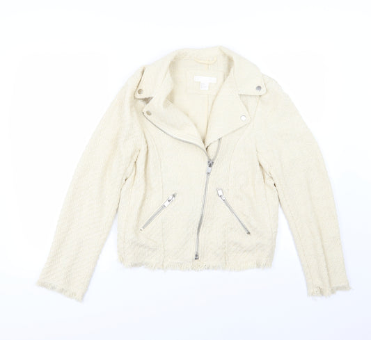 Front view of H&M women’s ivory jacket, size UK 8